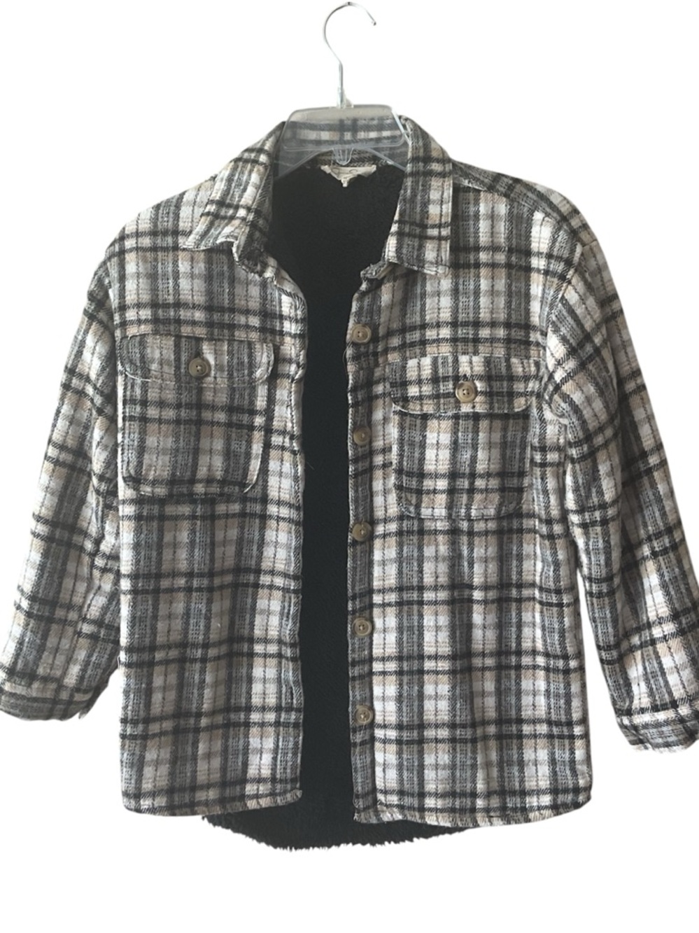 Jessica Simpson Girls Plaid Shacket in White, Black, Brown